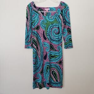 Lily Pulitzer Silk Dress 3/4 Sleeve Knee-length Psychedelic Paisley Size 2